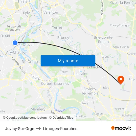 Juvisy-Sur-Orge to Limoges-Fourches map