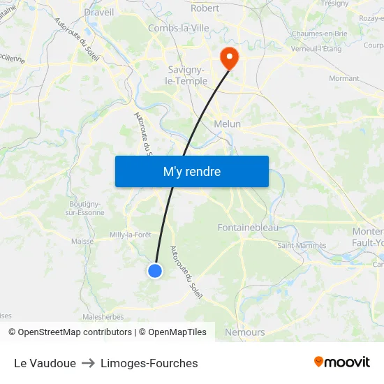 Le Vaudoue to Limoges-Fourches map
