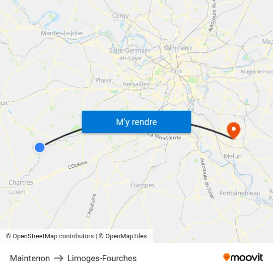 Maintenon to Limoges-Fourches map