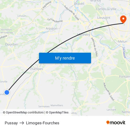 Pussay to Limoges-Fourches map