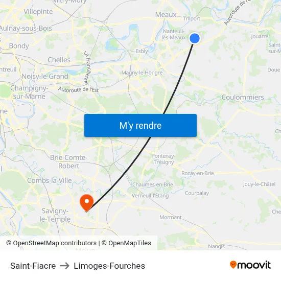 Saint-Fiacre to Limoges-Fourches map