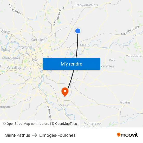 Saint-Pathus to Limoges-Fourches map