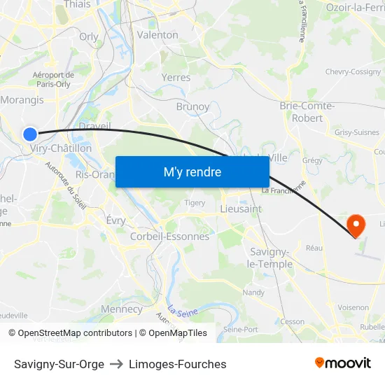 Savigny-Sur-Orge to Limoges-Fourches map
