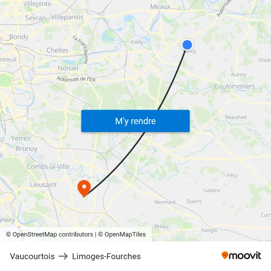 Vaucourtois to Limoges-Fourches map