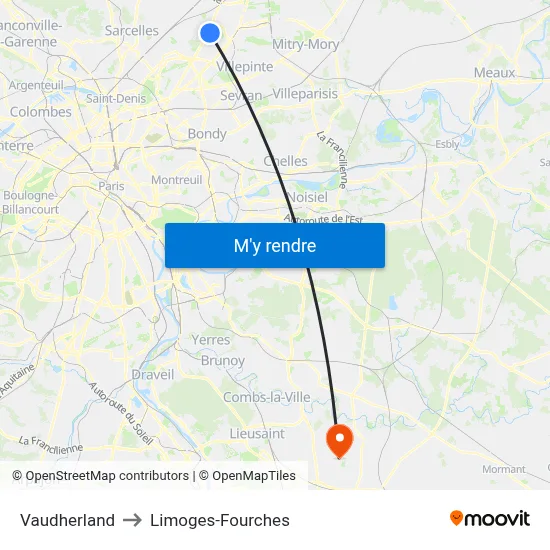 Vaudherland to Limoges-Fourches map