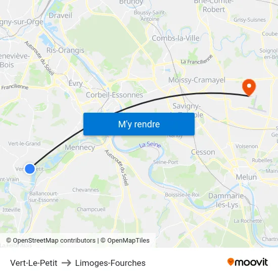 Vert-Le-Petit to Limoges-Fourches map