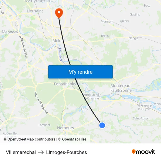 Villemarechal to Limoges-Fourches map