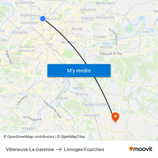 Villeneuve-La-Garenne to Limoges-Fourches map
