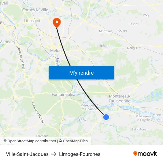 Ville-Saint-Jacques to Limoges-Fourches map