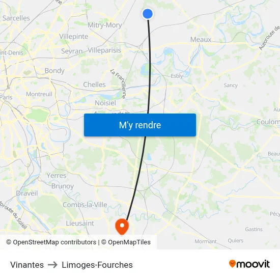 Vinantes to Limoges-Fourches map