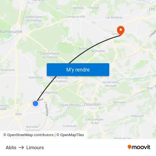 Ablis to Limours map