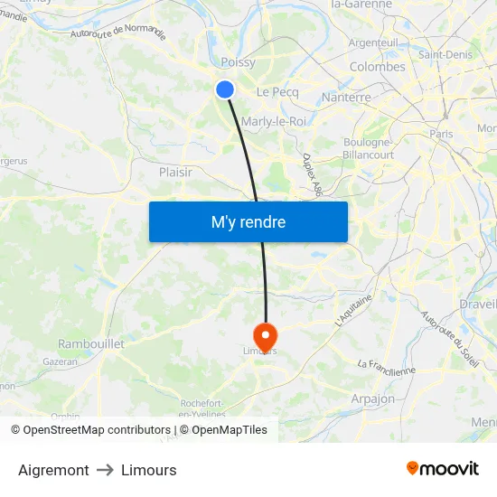 Aigremont to Limours map