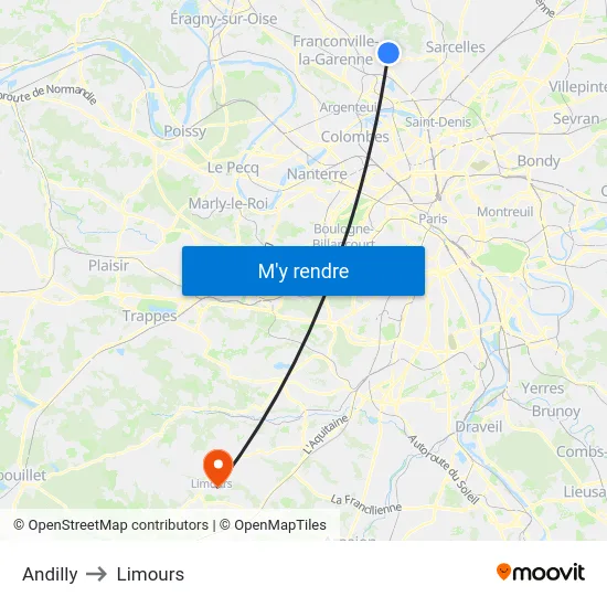 Andilly to Limours map