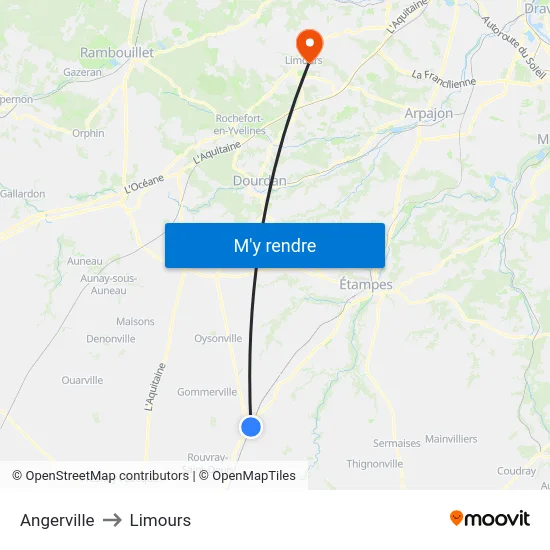 Angerville to Limours map