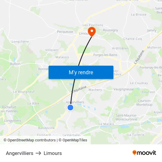Angervilliers to Limours map