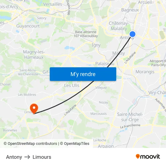 Antony to Limours map