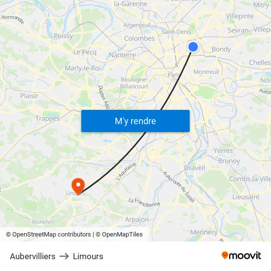 Aubervilliers to Limours map