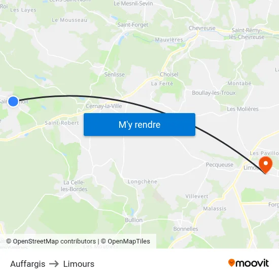 Auffargis to Limours map