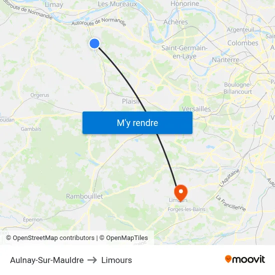 Aulnay-Sur-Mauldre to Limours map