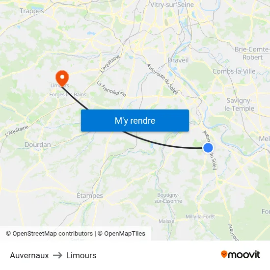 Auvernaux to Limours map