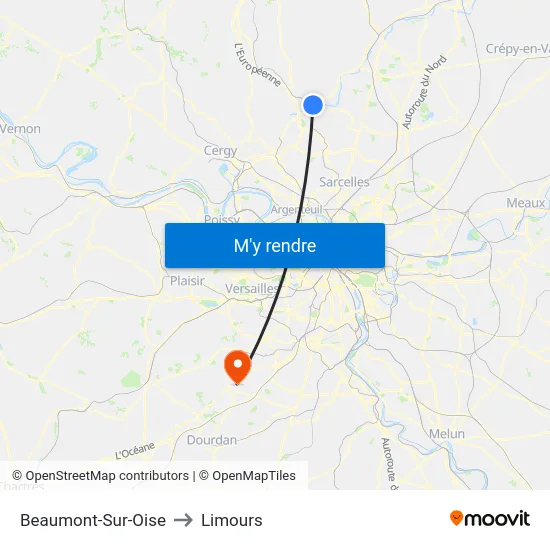Beaumont-Sur-Oise to Limours map