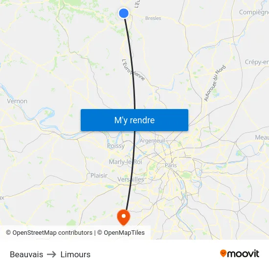 Beauvais to Limours map