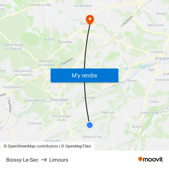 Boissy-Le-Sec to Limours map