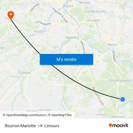 Bourron-Marlotte to Limours map