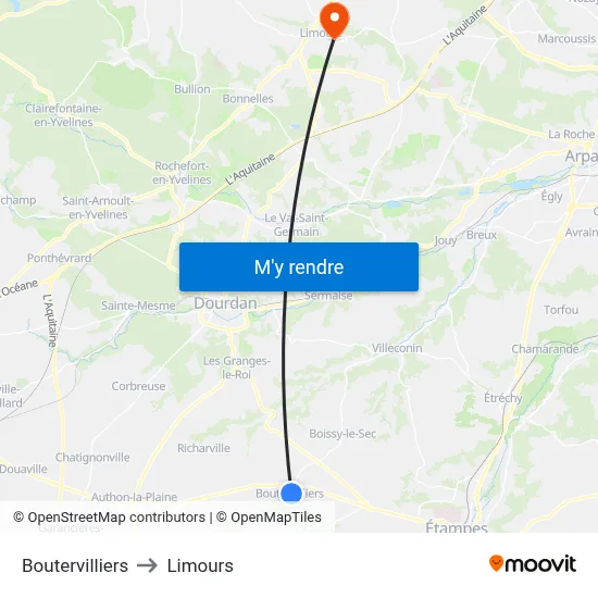 Boutervilliers to Limours map