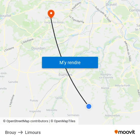 Brouy to Limours map