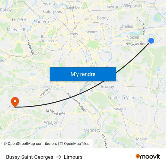 Bussy-Saint-Georges to Limours map
