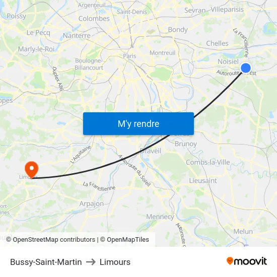 Bussy-Saint-Martin to Limours map