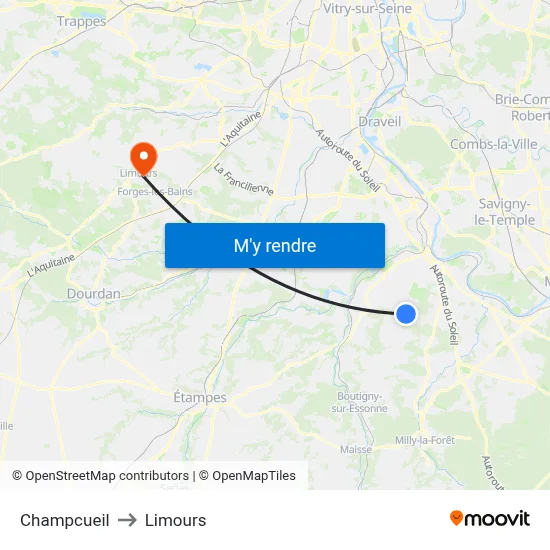 Champcueil to Limours map