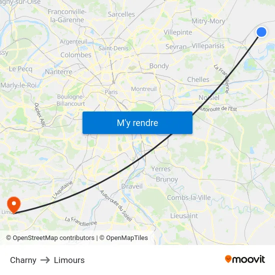 Charny to Limours map