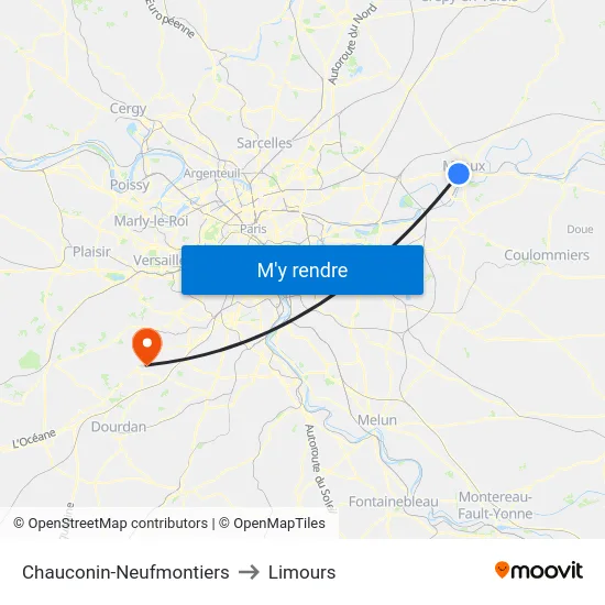 Chauconin-Neufmontiers to Limours map