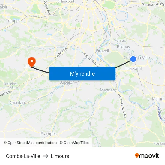Combs-La-Ville to Limours map