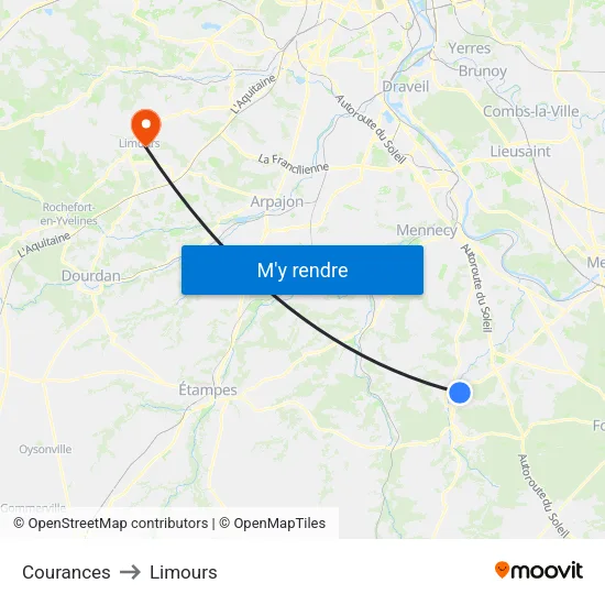 Courances to Limours map