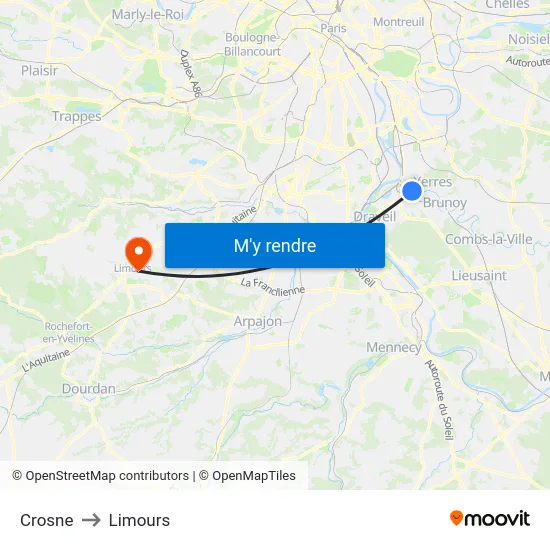 Crosne to Limours map