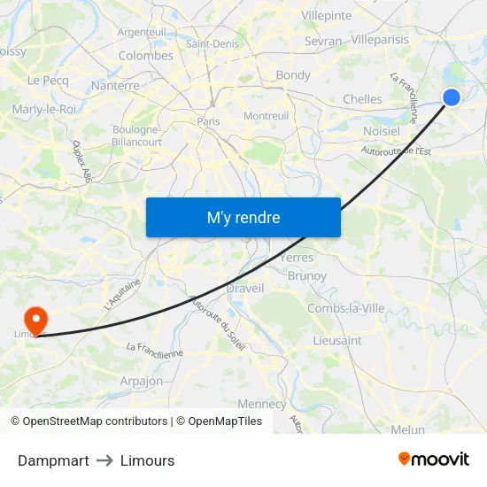 Dampmart to Limours map