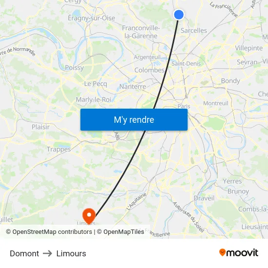 Domont to Limours map