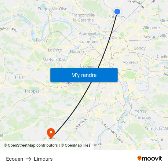 Ecouen to Limours map