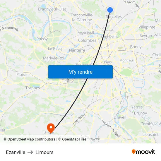 Ezanville to Limours map