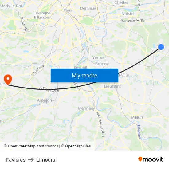 Favieres to Limours map