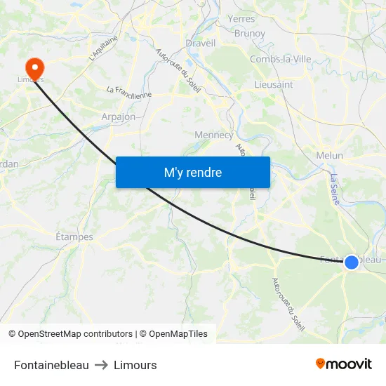 Fontainebleau to Limours map