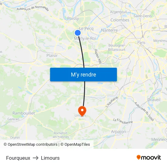 Fourqueux to Limours map