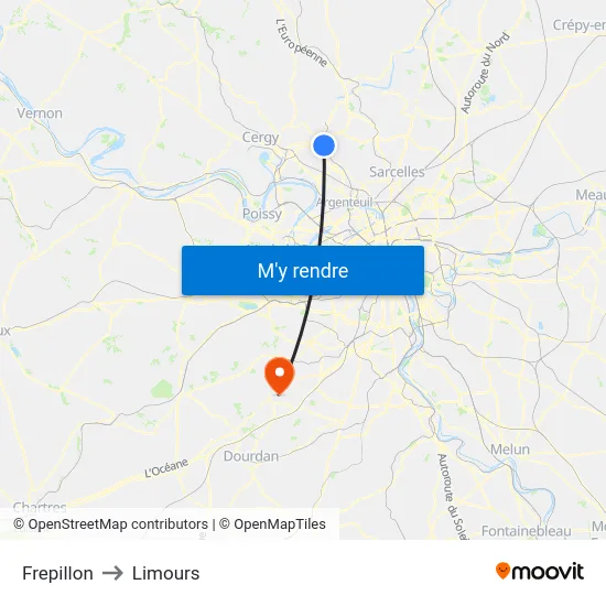 Frepillon to Limours map