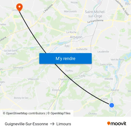 Guigneville-Sur-Essonne to Limours map