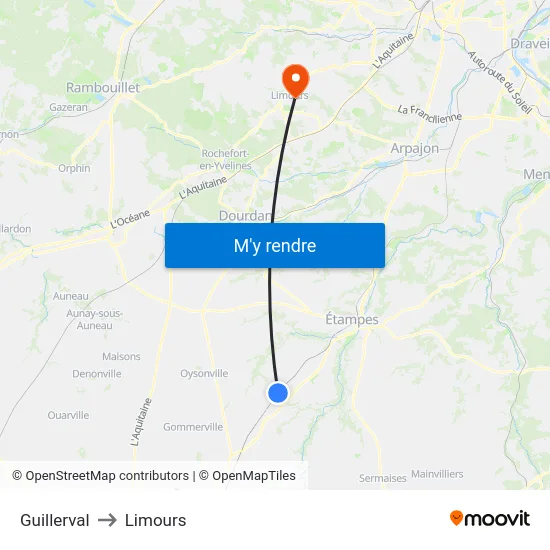 Guillerval to Limours map