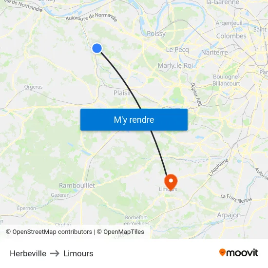 Herbeville to Limours map