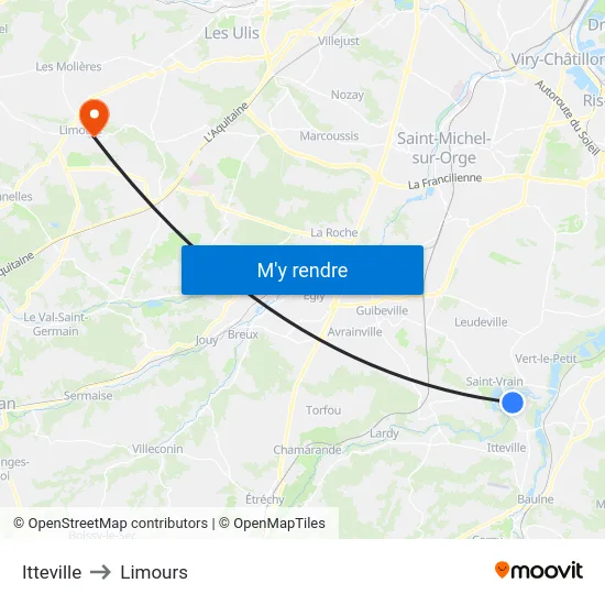 Itteville to Limours map